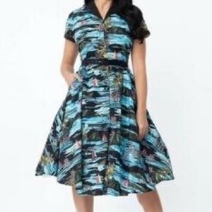Elegant Blue and Black Women's Dress